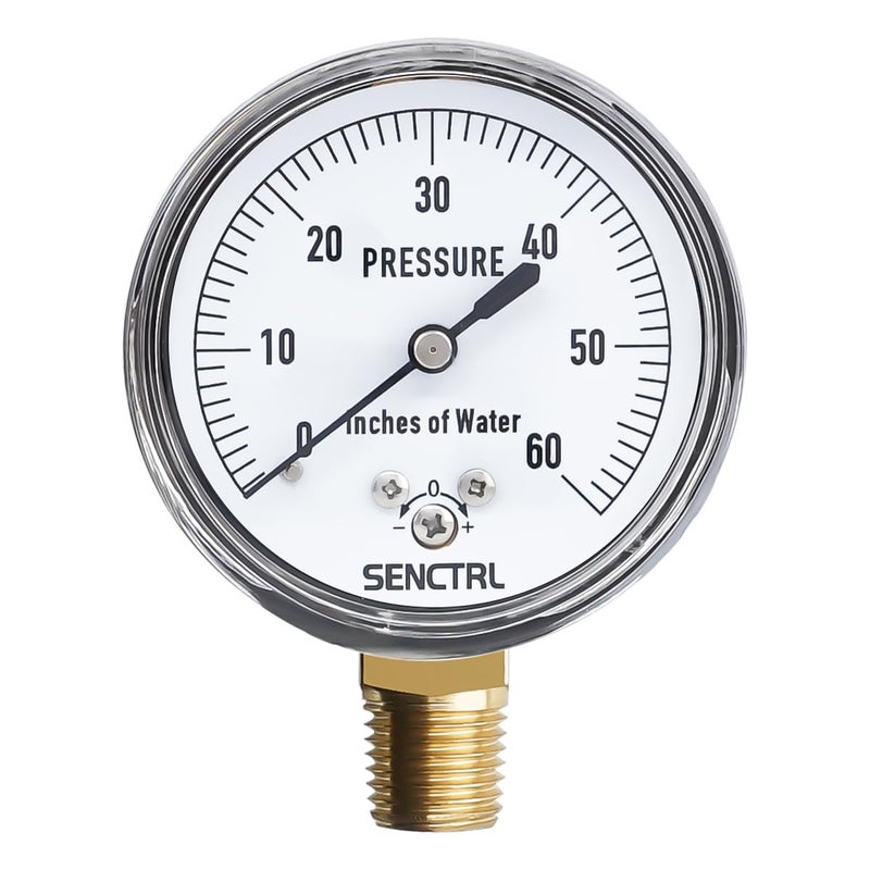 senctrl 0-60 Inches of Water Column Gauge, Low Pressure Capsule Gauge, 2-1/2" Dial Size, 1/4" NPT Lower Mount, Zero Adjustment, for Air Water Gas Pressure Test - Image 1